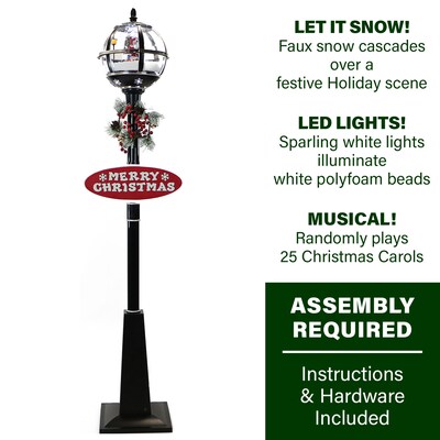 Fraser Hill Farm Let It Snow Series 69-In. Musical Snow Globe Lamp Post (FSSL069A-BLK2)
