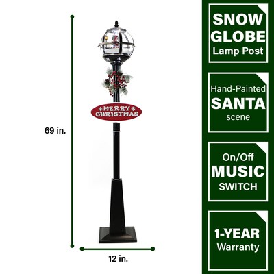 Fraser Hill Farm Let It Snow Series 69-In. Musical Snow Globe Lamp Post (FSSL069A-BLK2)