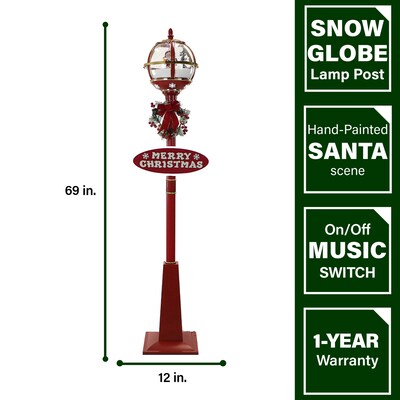 Fraser Hill Farm Let It Snow Series 69" Musical Snow Globe Lamp Post (FSSL069A-RD2)