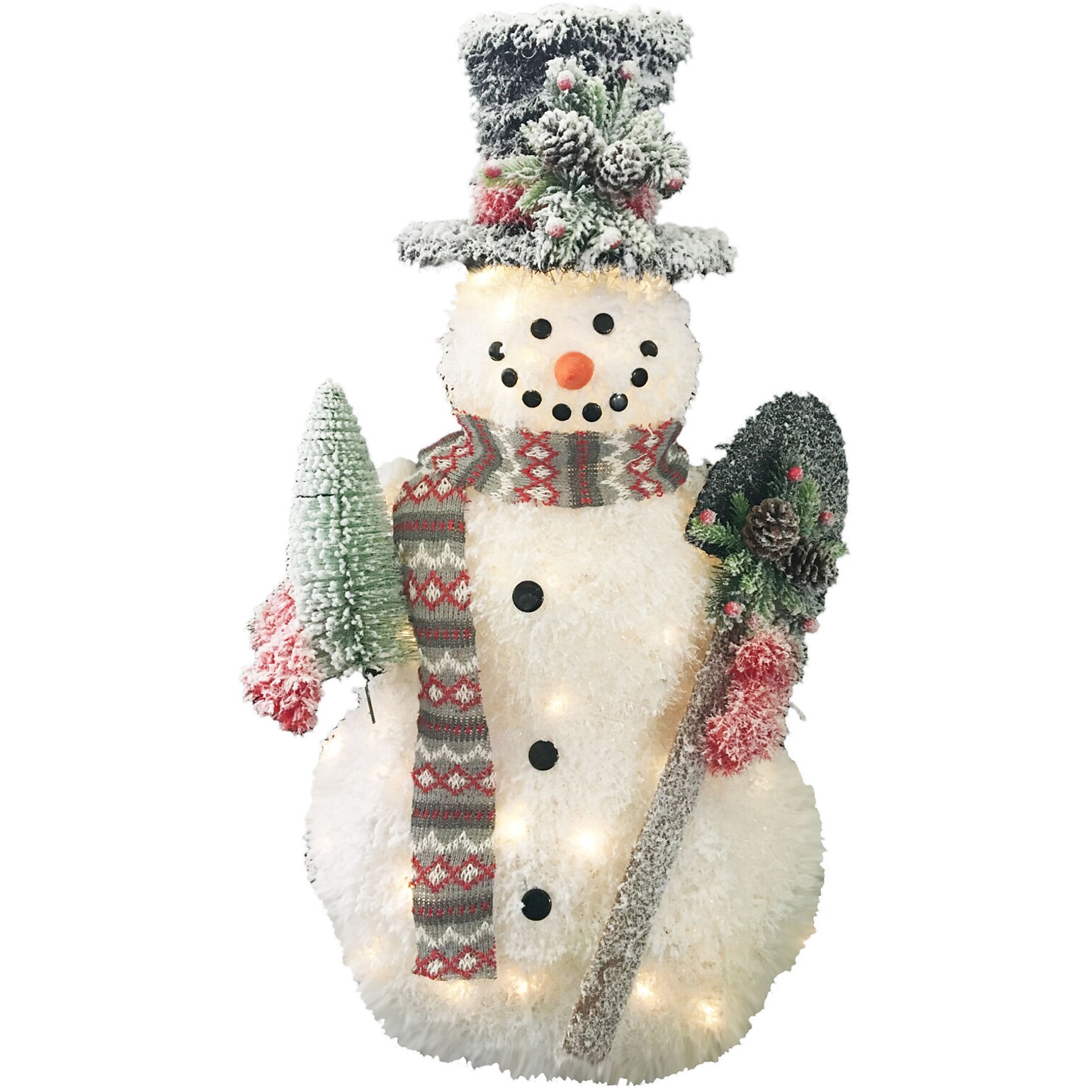 Fraser Hill Farm Indoor Flocked Tinsel 3-Ft. Pre-Lit Plush Snowman (FMG035-1SNM-WT1)
