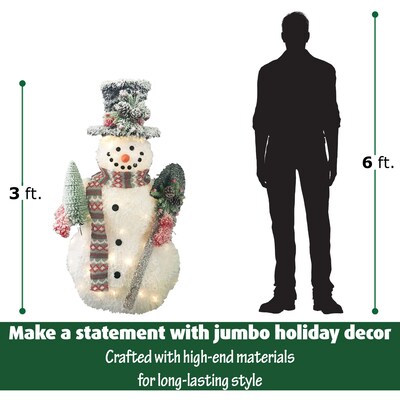Fraser Hill Farm Indoor Flocked Tinsel 3-Ft. Pre-Lit Plush Snowman (FMG035-1SNM-WT1)