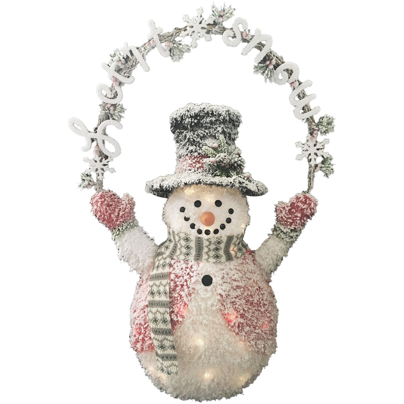 Fraser Hill Farm Indoor Flocked Tinsel Christmas Decorations 3.5-Ft. Pre-Lit Plush Snowman (FMG043-1SNM-WT)