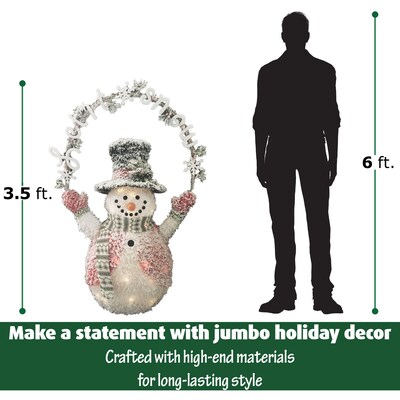 Fraser Hill Farm Indoor Flocked Tinsel Christmas Decorations 3.5-Ft. Pre-Lit Plush Snowman (FMG043-1SNM-WT)