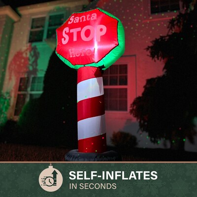 Fraser Hill Farm 3.5' Prelit "Santa Stop Here" Sign Inflatable (FHFXMASSGN031-L)