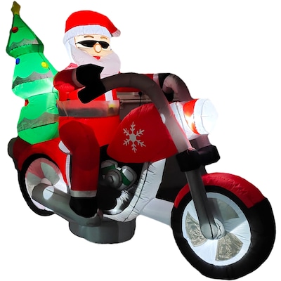Fraser Hill Farm 7 Wide Prelit Santa on Motorcycle Inflatable (FHFSNTABIKE071-L)