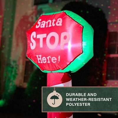 Fraser Hill Farm 3.5' Prelit "Santa Stop Here" Sign Inflatable (FHFXMASSGN031-L)