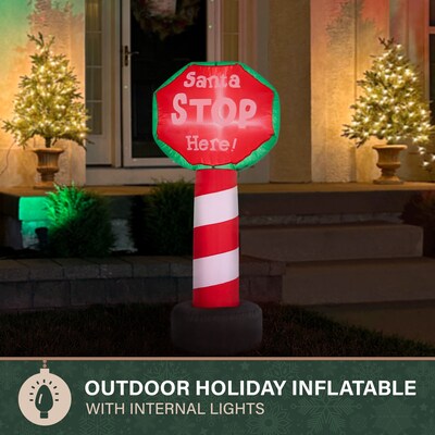 Fraser Hill Farm 3.5' Prelit "Santa Stop Here" Sign Inflatable (FHFXMASSGN031-L)