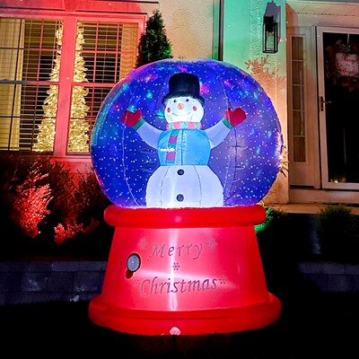 Fraser Hill Farm 6-Ft. Tall Multicolor Prelit Snowman Snow Globe Inflatable (FHFSNWGLOBE061-L)