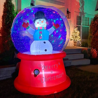 Fraser Hill Farm 6-Ft. Tall Multicolor Prelit Snowman Snow Globe Inflatable (FHFSNWGLOBE061-L)