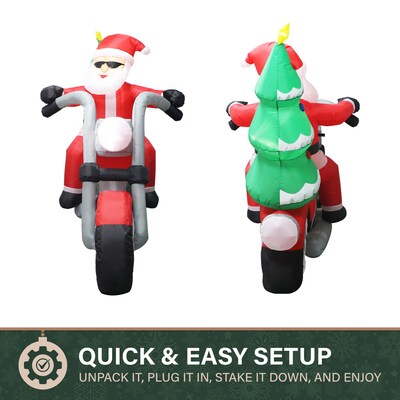 Fraser Hill Farm 7' Wide Prelit Santa on Motorcycle Inflatable (FHFSNTABIKE071-L)