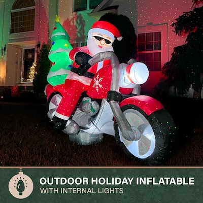 Fraser Hill Farm 7' Wide Prelit Santa on Motorcycle Inflatable (FHFSNTABIKE071-L)