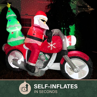 Fraser Hill Farm 7' Wide Prelit Santa on Motorcycle Inflatable (FHFSNTABIKE071-L)
