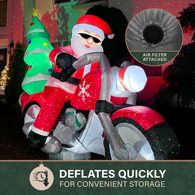 Fraser Hill Farm 7' Wide Prelit Santa on Motorcycle Inflatable (FHFSNTABIKE071-L)