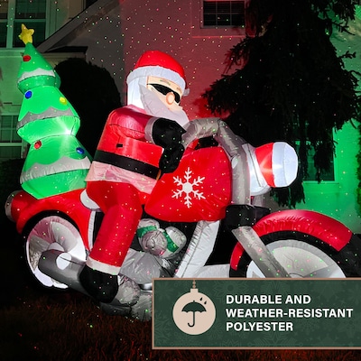 Fraser Hill Farm 7' Wide Prelit Santa on Motorcycle Inflatable (FHFSNTABIKE071-L)