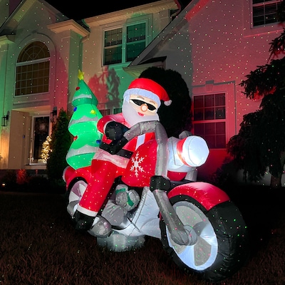 Fraser Hill Farm 7' Wide Prelit Santa on Motorcycle Inflatable (FHFSNTABIKE071-L)