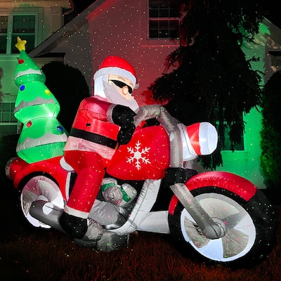 Fraser Hill Farm 7' Wide Prelit Santa on Motorcycle Inflatable (FHFSNTABIKE071-L)