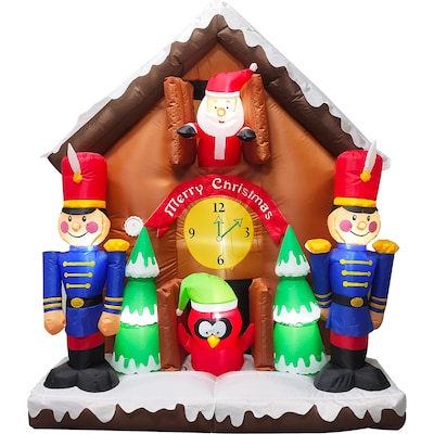 Fraser Hill Farm 6 Prelit Santa Nutcracker Cuckoo Clock Inflatable (FHFSNTACCLK061-L)