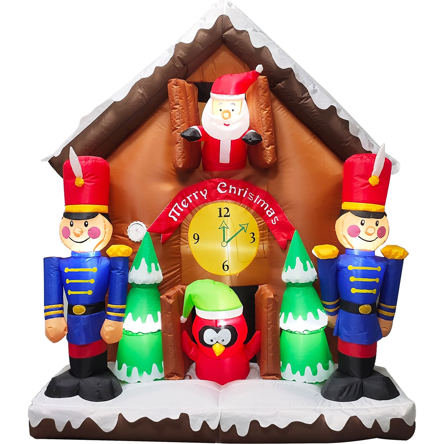 Fraser Hill Farm 6 Prelit Santa Nutcracker Cuckoo Clock Inflatable (FHFSNTACCLK061-L)
