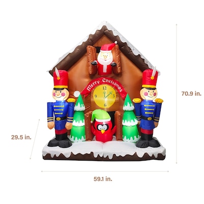 Fraser Hill Farm 6 Prelit Santa Nutcracker Cuckoo Clock Inflatable (FHFSNTACCLK061-L)