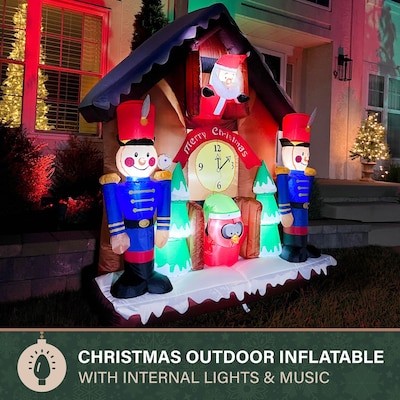 Fraser Hill Farm 6' Prelit Santa Nutcracker Cuckoo Clock Inflatable (FHFSNTACCLK061-L)