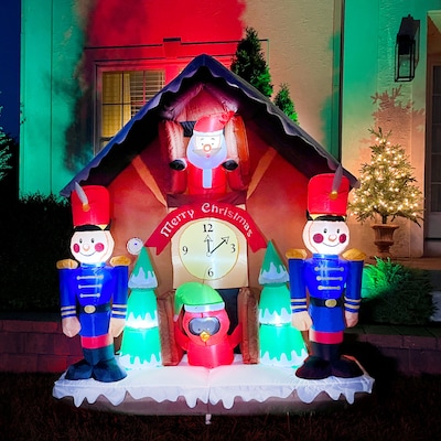 Fraser Hill Farm 6' Prelit Santa Nutcracker Cuckoo Clock Inflatable (FHFSNTACCLK061-L)