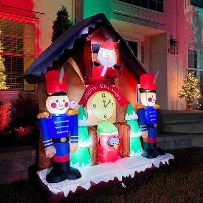 Fraser Hill Farm 6' Prelit Santa Nutcracker Cuckoo Clock Inflatable (FHFSNTACCLK061-L)