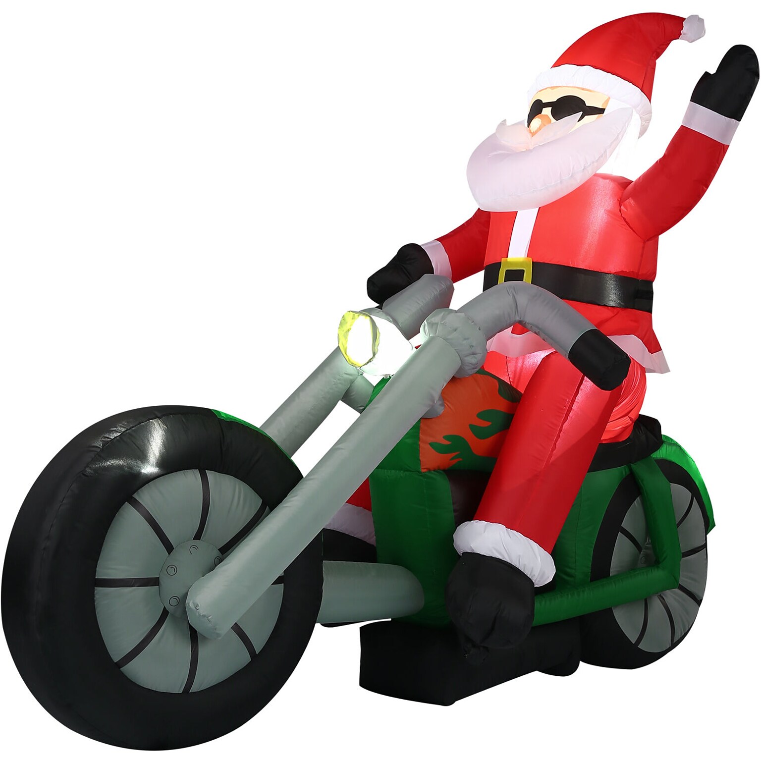 Fraser Hill Farm 6 Wide Prelit Motorcycle Santa Inflatable (FHFSNTABIKE062-L)
