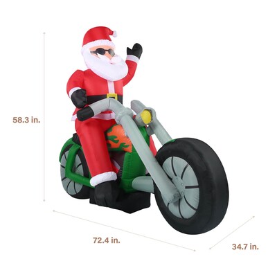 Fraser Hill Farm 6 Wide Prelit Motorcycle Santa Inflatable (FHFSNTABIKE062-L)