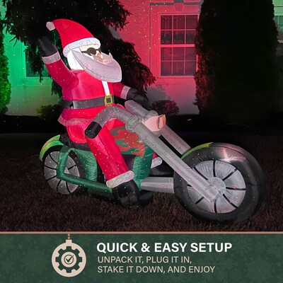 Fraser Hill Farm 6' Wide Prelit Motorcycle Santa Inflatable (FHFSNTABIKE062-L)