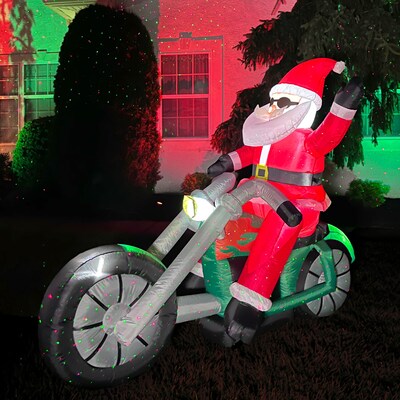Fraser Hill Farm 6' Wide Prelit Motorcycle Santa Inflatable (FHFSNTABIKE062-L)