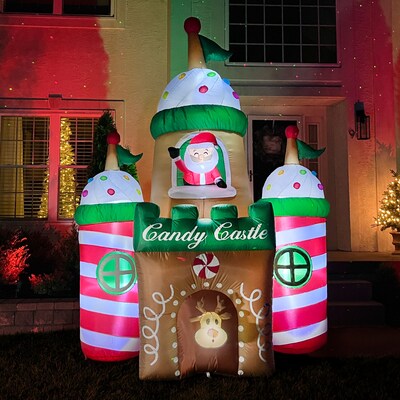 Fraser Hill Farm 10-Ft. Tall Prelit Santa's Candy Castle Inflatable (FHFCNDYCSTL102-L)
