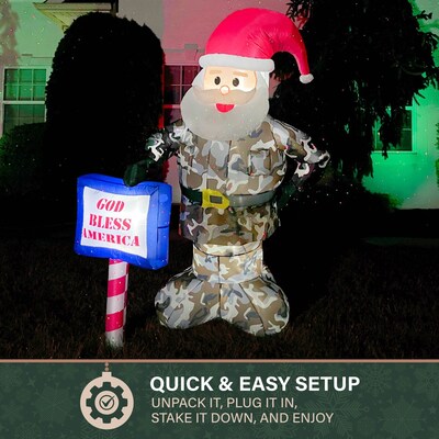 Fraser Hill Farm 6-Ft. Tall Prelit Camo Santa Inflatable (FHFCAMOSNTA061-L)