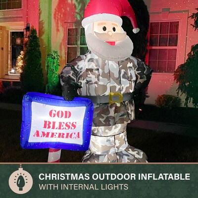 Fraser Hill Farm 6-Ft. Tall Prelit Camo Santa Inflatable (FHFCAMOSNTA061-L)