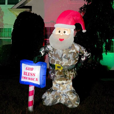 Fraser Hill Farm 6-Ft. Tall Prelit Camo Santa Inflatable (FHFCAMOSNTA061-L)