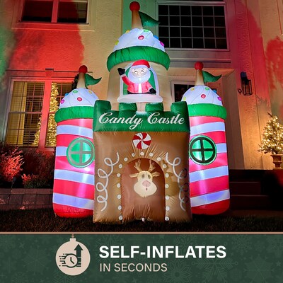 Fraser Hill Farm 10-Ft. Tall Prelit Santa's Candy Castle Inflatable (FHFCNDYCSTL102-L)