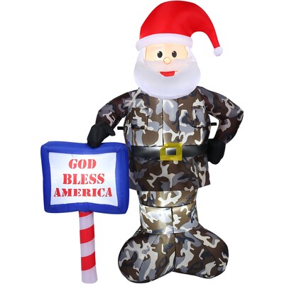 Fraser Hill Farm 6-Ft. Tall Prelit Camo Santa Inflatable (FHFCAMOSNTA061-L)