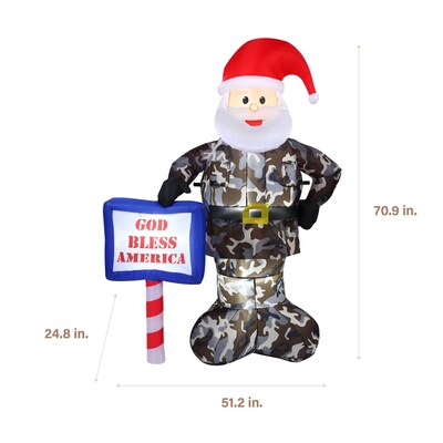 Fraser Hill Farm 6-Ft. Tall Prelit Camo Santa Inflatable (FHFCAMOSNTA061-L)