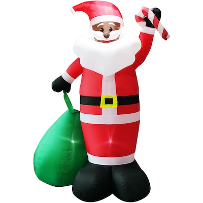 Fraser Hill Farm 10 Prelit African American Santa Holding Toy Sack Inflatable (FHFAASANTA101-L)