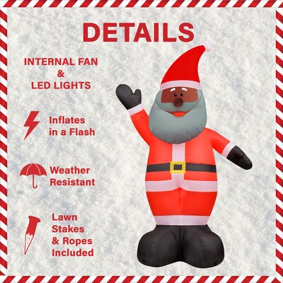 Fraser Hill Farm 12 African American Santa Claus Inflatable (FHFAASANTA121-L)