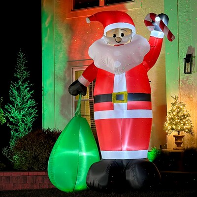 Fraser Hill Farm 10' Prelit African American Santa Holding Toy Sack Inflatable (FHFAASANTA101-L)