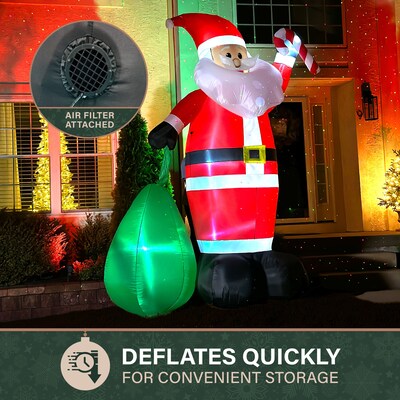 Fraser Hill Farm 10' Prelit African American Santa Holding Toy Sack Inflatable (FHFAASANTA101-L)