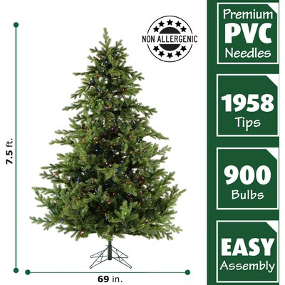 Fraser Hill Farm 7.5 ft. Woodside Pine Pre-Lit Artificial Christmas Tree, 900 Lights (FFWS075-6GREZ)