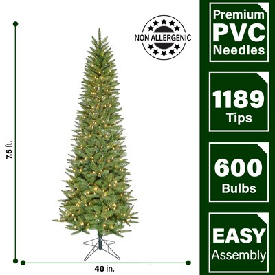 Fraser Hill Farm 7.5 ft. Winter Falls Slim-Silhouette Pre-Lit Artificial Christmas Tree, 600 Lights (FFWF075-5GR)