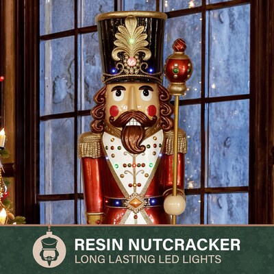 Fraser Hill Farm 76" Resin Nutcracker Figurine Holding Staff (FFRS076-NC5-MLT)