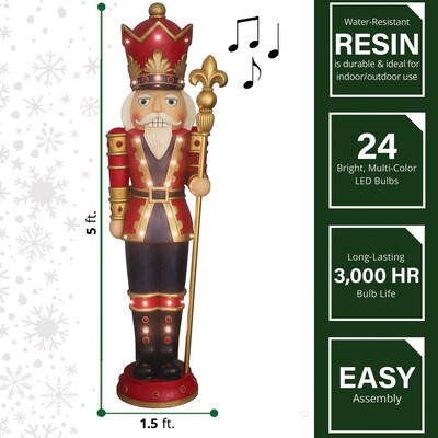 Fraser Hill Farm 5-Ft. Indoor/Outdoor Musical Nutcracker Statue (FFRS060-3NC-RD)