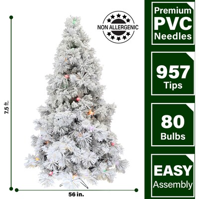 Fraser Hill Farm 7.5-Ft. Flocked Snowy Pine Christmas Tree (FFSNG40075-6SN)
