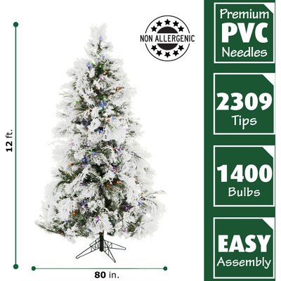 Fraser Hill Farm 12-Ft. Flocked Snowy Pine Christmas Tree (FFSN012-6SN)