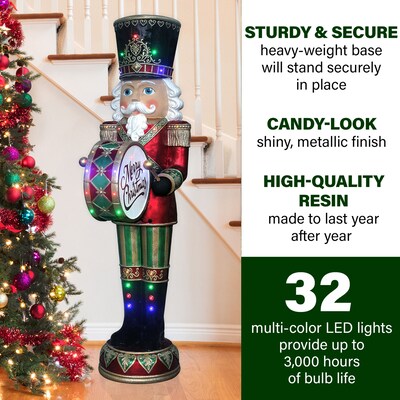 Fraser Hill Farm 6-Ft. Nutcracker Playing Bass Drum (FFRS072-NC5-RD)