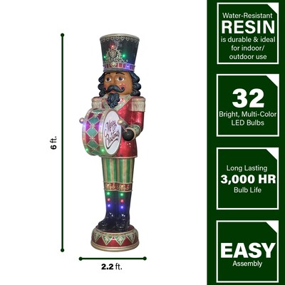 Fraser Hill Farm 6-Ft. African American Christmas Nutcracker Playing Bass Drum (FFRS072-NC5-RDAA)