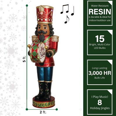 Fraser Hill Farm 5-Ft. Nutcracker Playing Bass Drum (FFRS060-NC5-RDAA)
